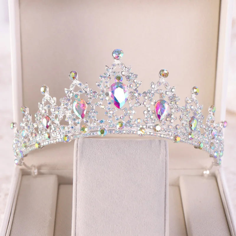 Baroque Gold Color Champagne Crystal Heart Bridal Tiara Crown Rhinestone Pageant Diadem Veil Tiara Headband Wedding Hair Jewelry GiFTiFY