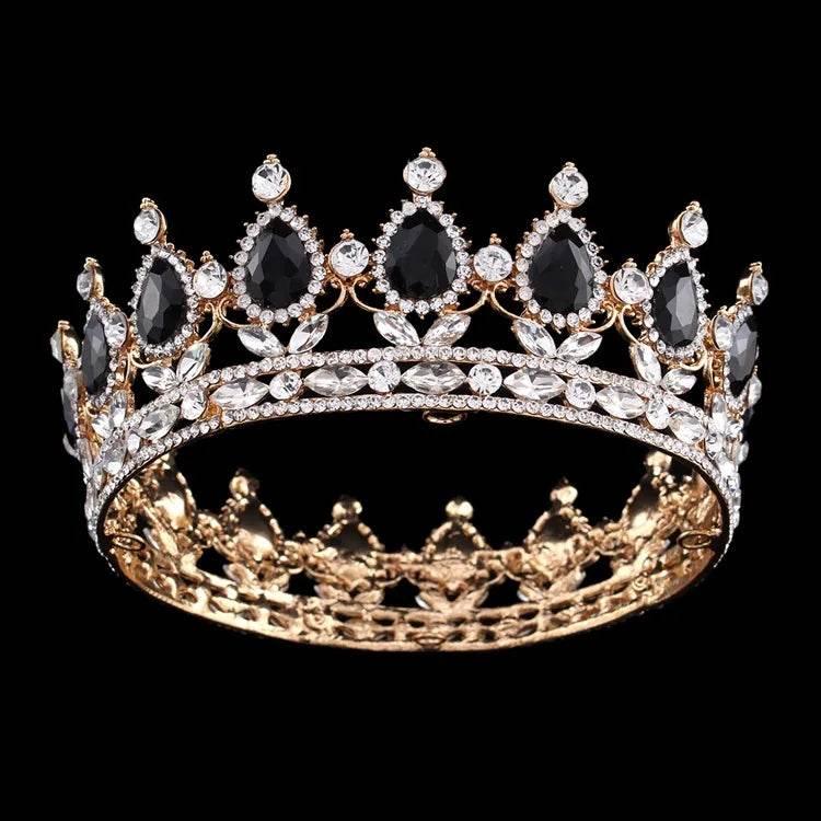 Luxury Retro Gold Color Pink Crystal Round Bridal Crown Classic Baroque Rhinestone Diadem Tiaras Women Wedding Hair Accessories - GiFTiFY