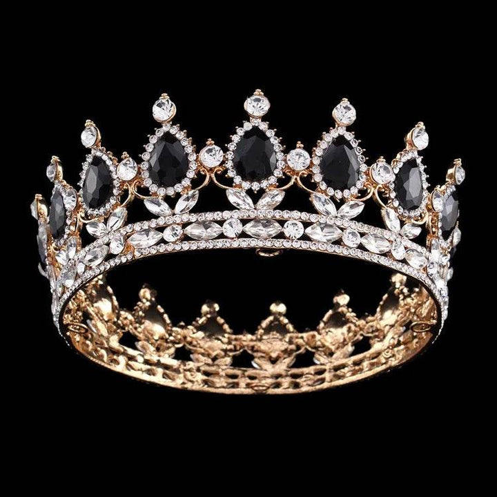 Luxury Retro Gold Color Pink Crystal Round Bridal Crown Classic Baroque Rhinestone Diadem Tiaras Women Wedding Hair Accessories - GiFTiFY