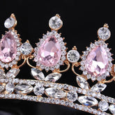 Luxury Retro Gold Color Pink Crystal Round Bridal Crown Classic Baroque Rhinestone Diadem Tiaras Women Wedding Hair Accessories - GiFTiFY