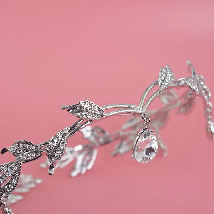 Luxury Crystal Crown Bridal Hair Accessories Wedding Rhinestone Waterdrop Leaf Tiara Crown Headband Frontlet Brides Hair Jewelry GiFTiFY