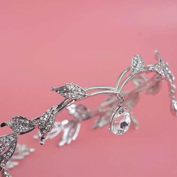 Luxury Crystal Crown Bridal Hair Accessories Wedding Rhinestone Waterdrop Leaf Tiara Crown Headband Frontlet Brides Hair Jewelry - GiFTiFY