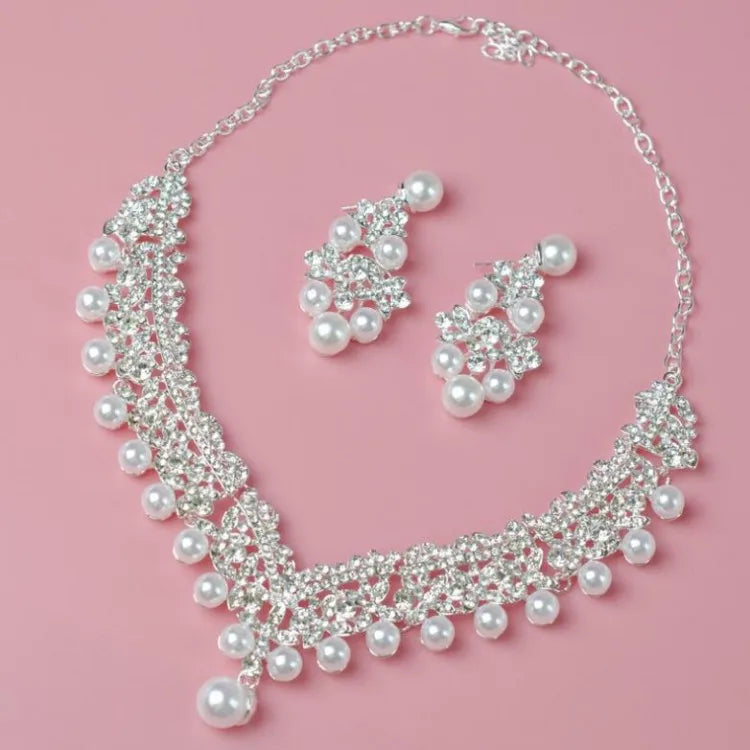 Magnificent Pearl Wedding Bridal Jewelry Sets Women Bride Wedding Party Jewelry Accessories Crystal Tiara Crown Earring Necklace GiFTiFY