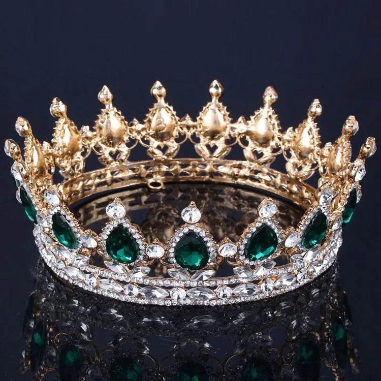 Luxury Retro Gold Color Pink Crystal Round Bridal Crown Classic Baroque Rhinestone Diadem Tiaras Women Wedding Hair Accessories Tiaras by DSERS