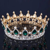 Luxury Retro Gold Color Pink Crystal Round Bridal Crown Classic Baroque Rhinestone Diadem Tiaras Women Wedding Hair Accessories - GiFTiFY