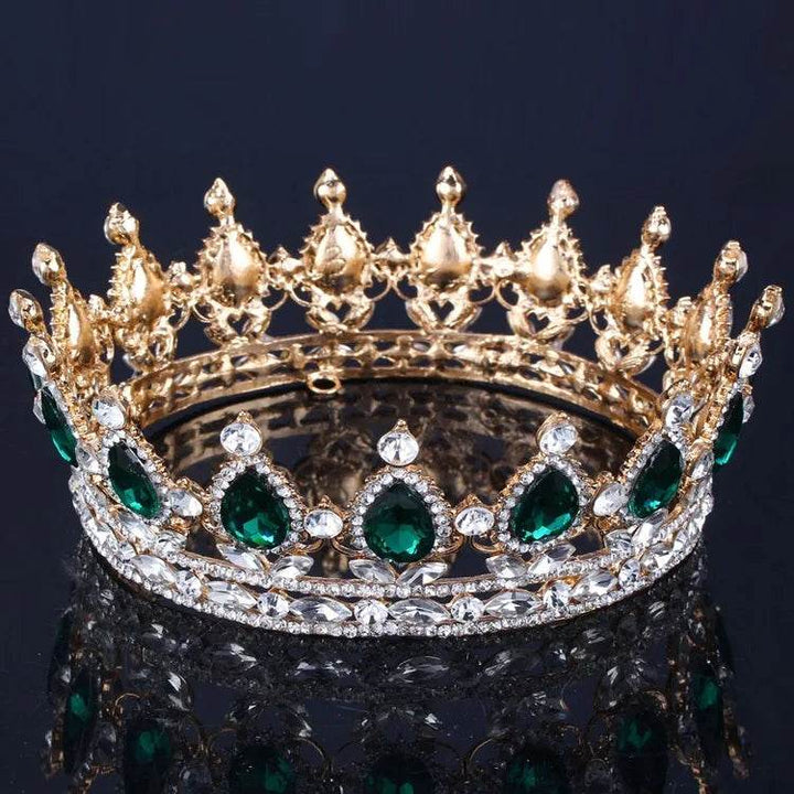 Luxury Retro Gold Color Pink Crystal Round Bridal Crown Classic Baroque Rhinestone Diadem Tiaras Women Wedding Hair Accessories - GiFTiFY