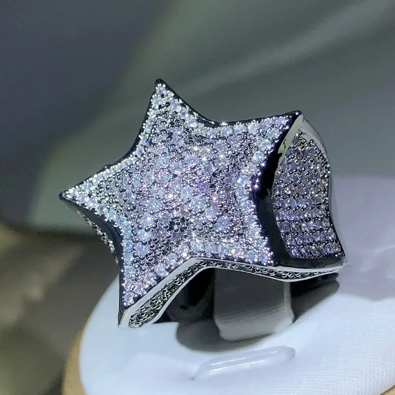 Gem Star Ring Quality Hip Hop Style