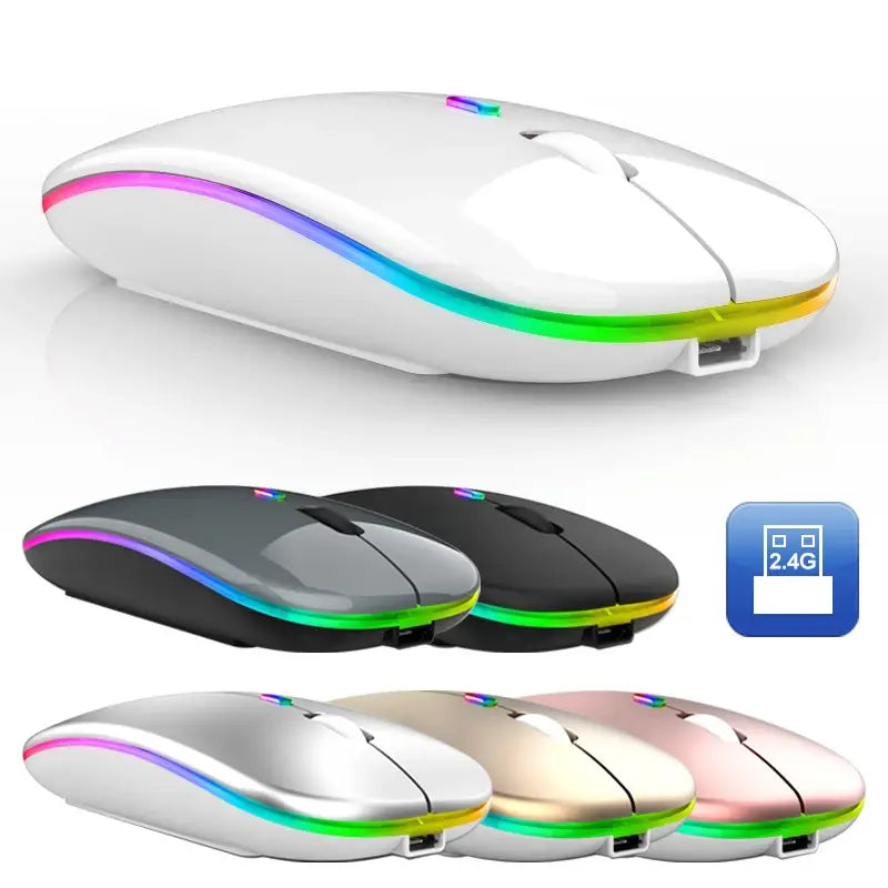 Black USB Rechargeable RGB LED Wireless Mouse