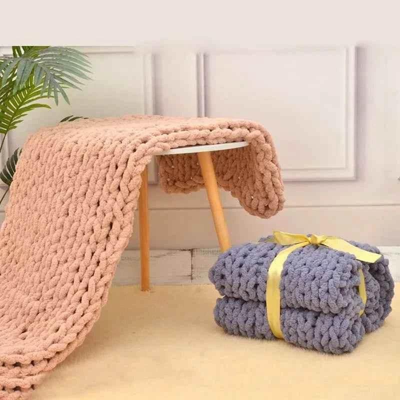 Hand Chunky Knitted Blanket Handmade Coarse Wool Woven Blanket Chenille Thick Blanket Sofa Blanket Photography Prop Blanket by DSERS