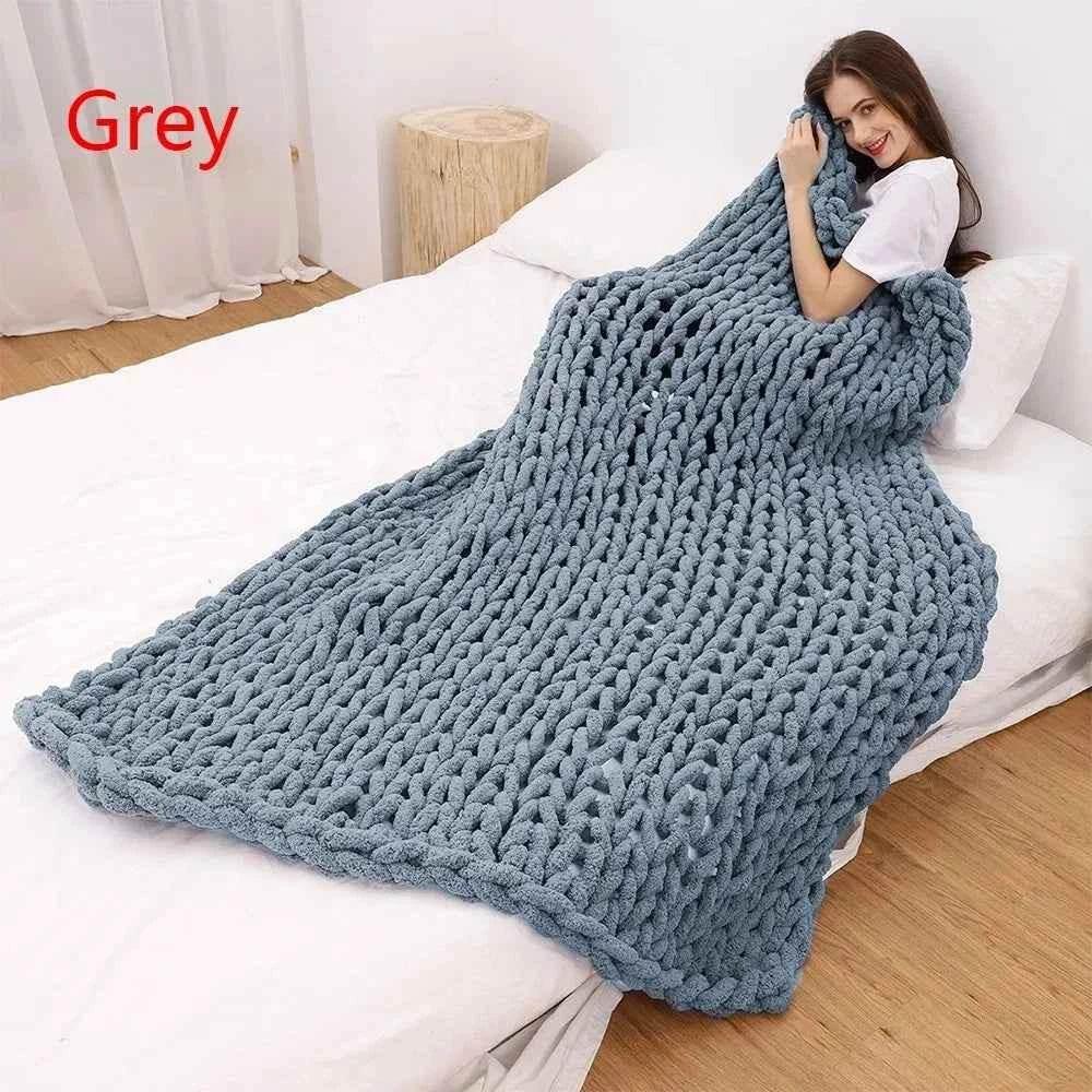 Hand Chunky Knitted Blanket Handmade Coarse Wool Woven Blanket Chenille Thick Blanket Sofa Blanket Photography Prop Blanket by DSERS