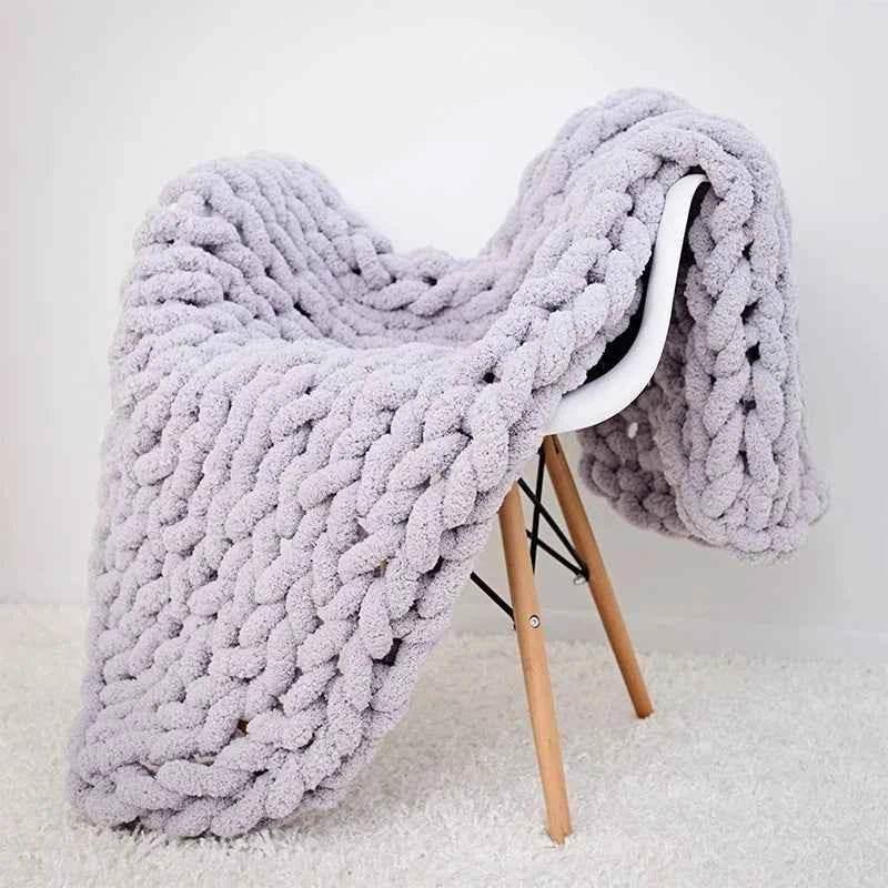 Hand Chunky Knitted Blanket Handmade Coarse Wool Woven Blanket Chenille Thick Blanket Sofa Blanket Photography Prop Blanket by DSERS