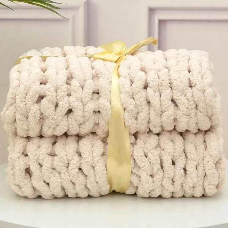 Hand Chunky Knitted Blanket Handmade Coarse Wool Woven Blanket Chenille Thick Blanket Sofa Blanket Photography Prop Blanket by DSERS
