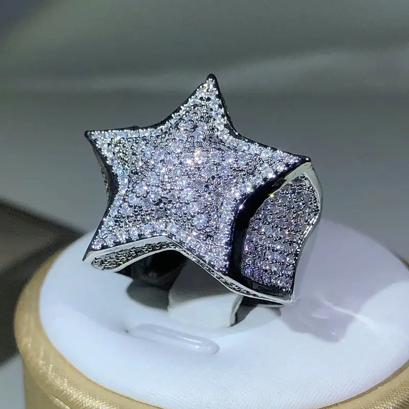 Gem Star Ring Quality Hip Hop Style