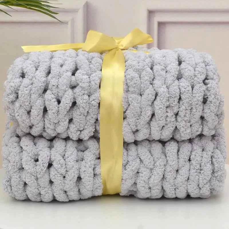 Hand Chunky Knitted Blanket Handmade Coarse Wool Woven Blanket Chenille Thick Blanket Sofa Blanket Photography Prop Blanket by DSERS