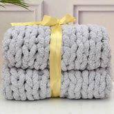 Hand Chunky Knitted Blanket Handmade Coarse Wool Woven Blanket Chenille Thick Blanket Sofa Blanket Photography Prop Blanket - GiFTiFY
