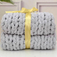 Hand Chunky Knitted Blanket Handmade Coarse Wool Woven Blanket Chenille Thick Blanket Sofa