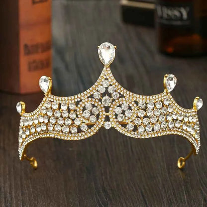 Vintage Black Crystal Beads Bridal Tiaras Crown Rhinestone Diadem Pageant Baroque Crowns Bride Hairband Wedding Hair Accessories
