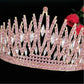 Baroque Sparkling Pink Crystal Bridal Tiaras Gold Color Rhinestone Pageant Crowns With Combs Headbands Wedding Hair Accessories DSERS