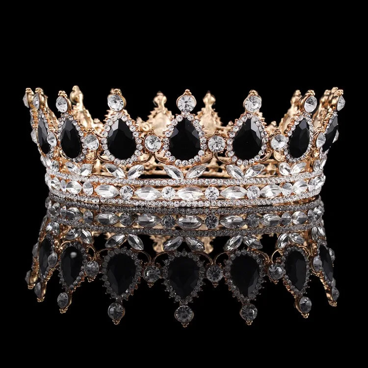 Luxury Retro Gold Color Pink Crystal Round Bridal Crown Classic Baroque Rhinestone Diadem Tiaras Women Wedding Hair Accessories GiFTiFY