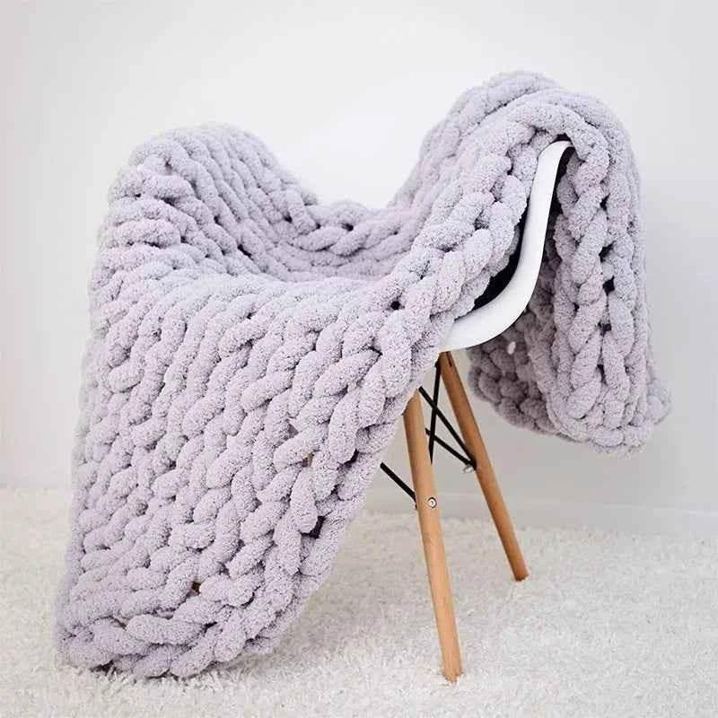 Hand Chunky Knitted Blanket Handmade Coarse Wool Woven Blanket Chenille Thick Blanket Sofa Blanket Photography Prop Blanket by DSERS