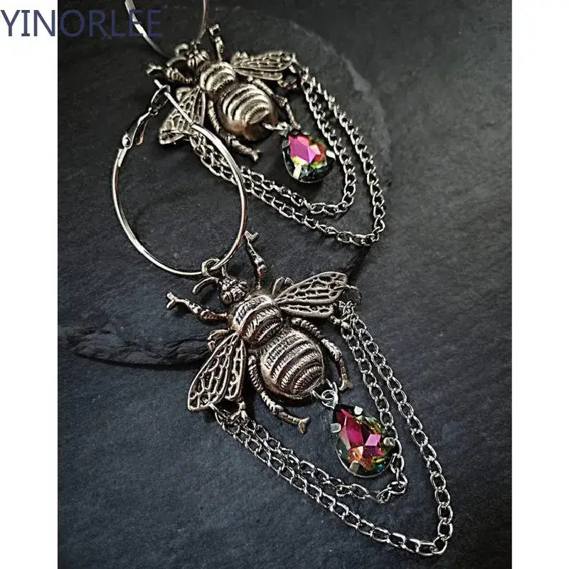 Goth Bumblebee Hoops Water Crystal Earring Dangle Drop Teardrop Witch Creative Gothic Punk Grunge Jewellery Women Gift