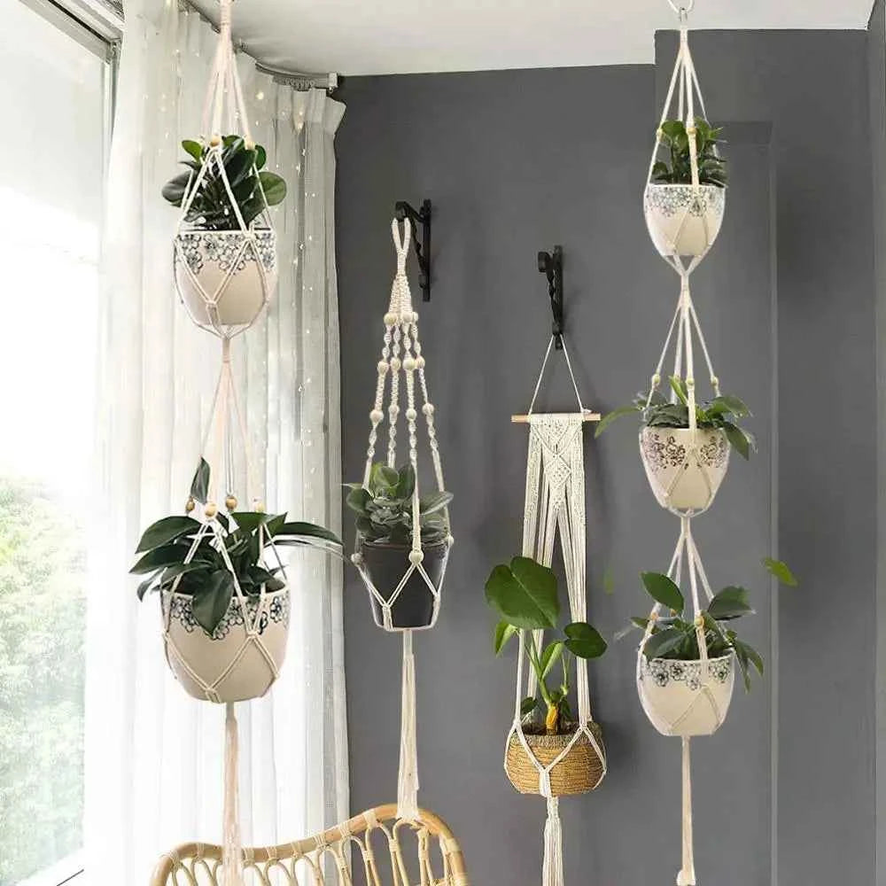 Hanging Plant Handmade Macrame Plant Hanger Flower Pot Planter Hanger Wall Decor Courtyard Garden Hanging Planter Hanging Basket by DSERS