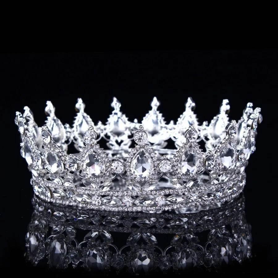 Luxury Retro Gold Color Pink Crystal Round Bridal Crown Classic Baroque Rhinestone Diadem Tiaras Women Wedding Hair Accessories Tiaras by DSERS