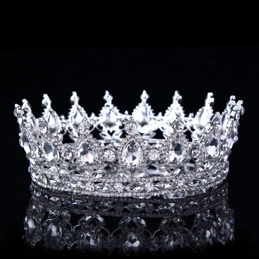Luxury Retro Gold Color Pink Crystal Round Bridal Crown Classic Baroque Rhinestone Diadem Tiaras Women Wedding Hair Accessories GiFTiFY
