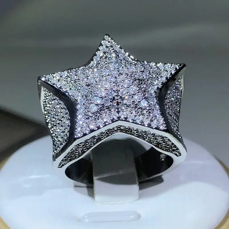 Gem Star Ring Quality Hip Hop Style