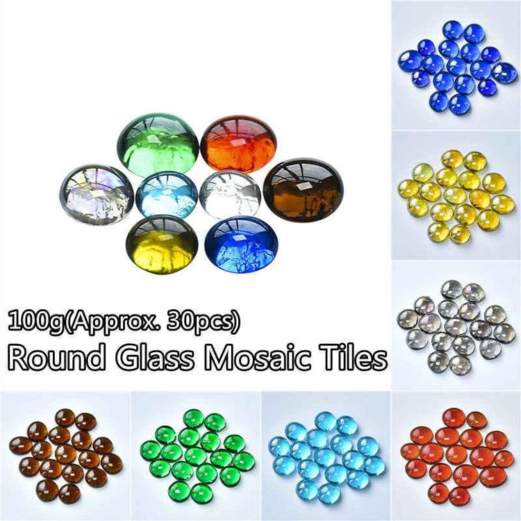 100g/3.52oz(Approx. 18-25pcs) Oblate Bead Glass Mosaic Tiles Colorful Round Mosaic Making Material Multi Diameter DIY Craft Tile