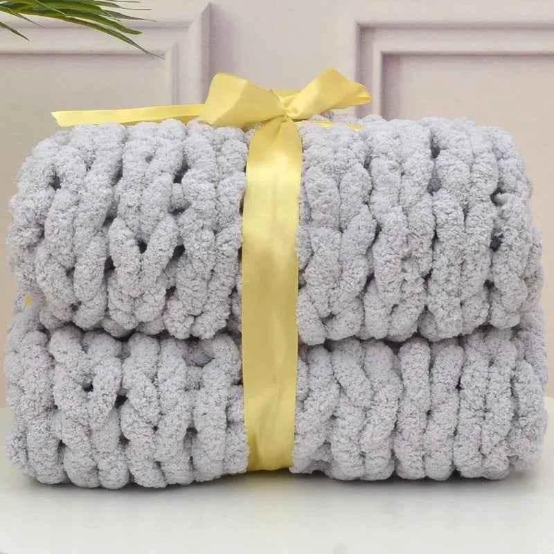 Hand Chunky Knitted Blanket Handmade Coarse Wool Woven Blanket Chenille Thick Blanket Sofa Blanket Photography Prop Blanket by DSERS