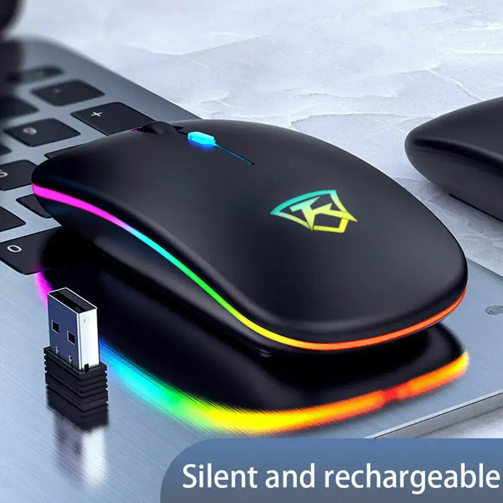 Black USB Rechargeable RGB LED Wireless Mouse