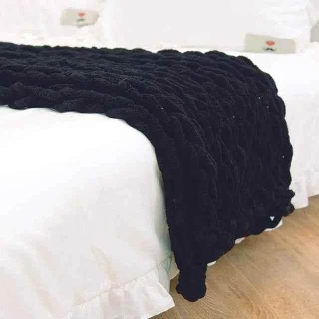 Hand Chunky Knitted Blanket Handmade Coarse Wool Woven Blanket Chenille Thick Blanket Sofa Blanket Photography Prop Blanket by DSERS