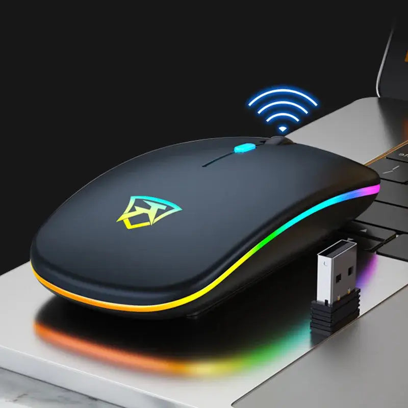 Black USB Rechargeable RGB LED Wireless Mouse