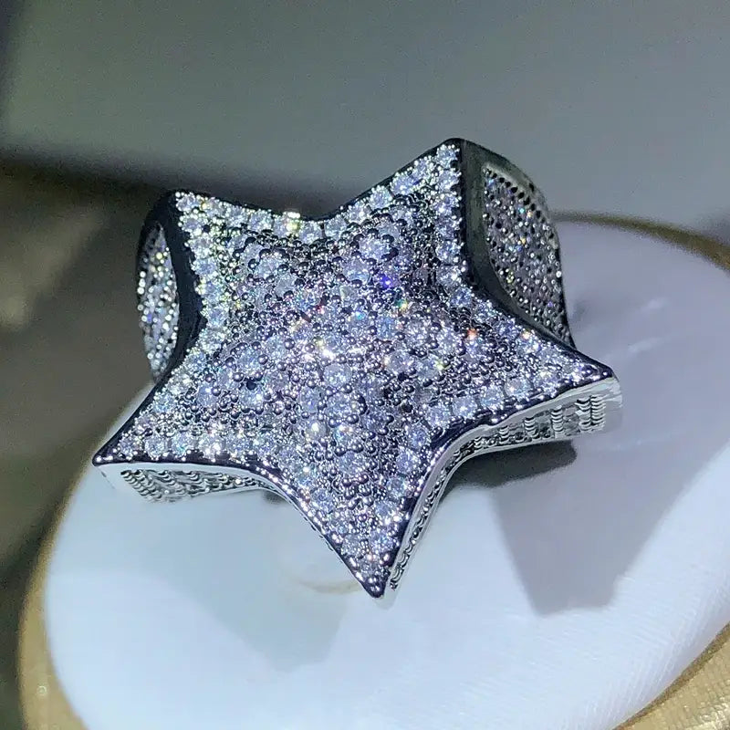Gem Star Ring Quality Hip Hop Style