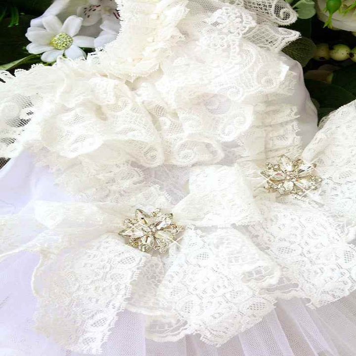 Handcraft White Lace Vintage Dog Wedding Dress Pet Bridal Outfit - GiFTiFY