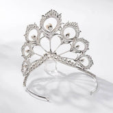 Luxury Miss Universe Crown Round Wedding Crystal Pearl Crowns Peacock Feather Tiaras Rhinestone Pageant Diadem CZ Coroa Novia - GiFTiFY