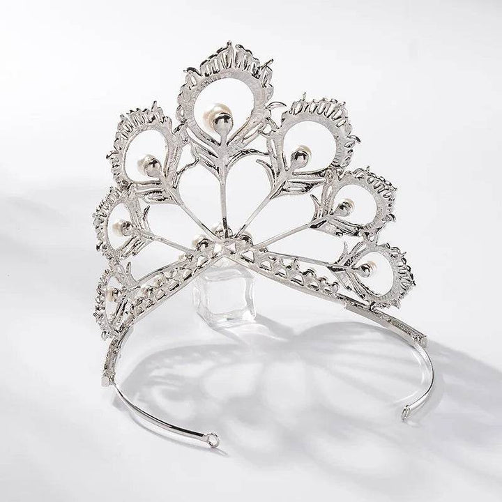 Luxury Miss Universe Crown Round Wedding Crystal Pearl Crowns Peacock Feather Tiaras Rhinestone Pageant Diadem CZ Coroa Novia - GiFTiFY