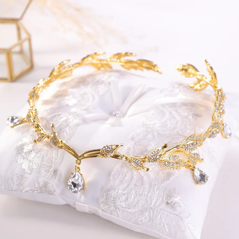 Luxury Crystal Crown Bridal Hair Accessories Wedding Rhinestone Waterdrop Leaf Tiara Crown Headband Frontlet Brides Hair Jewelry GiFTiFY