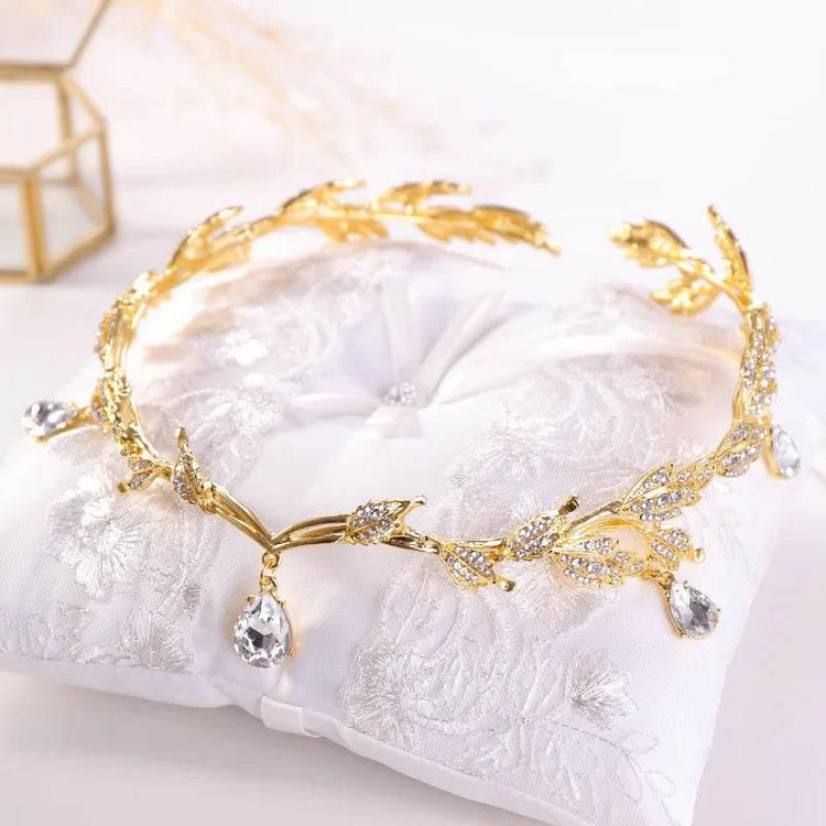 Luxury Crystal Crown Bridal Hair Accessories Wedding Rhinestone Waterdrop Leaf Tiara Crown Headband Frontlet Brides Hair Jewelry - GiFTiFY