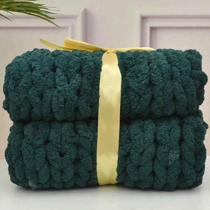 Hand Chunky Knitted Blanket Handmade Coarse Wool Woven Blanket Chenille Thick Blanket Sofa Blanket Photography Prop Blanket by DSERS