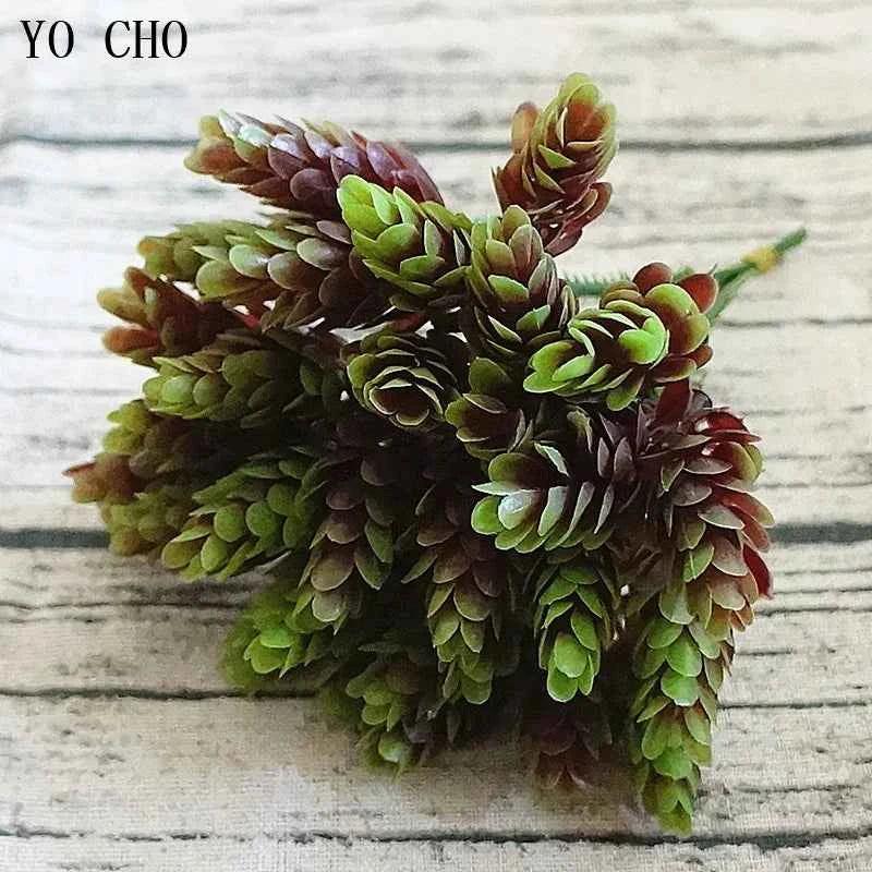 YO CHO Artificial Fake Plant Twigs Succulents Leaves 30 Heads Pineapple Grass Green Plastic Plant DIY Home Garden Wedding Decor