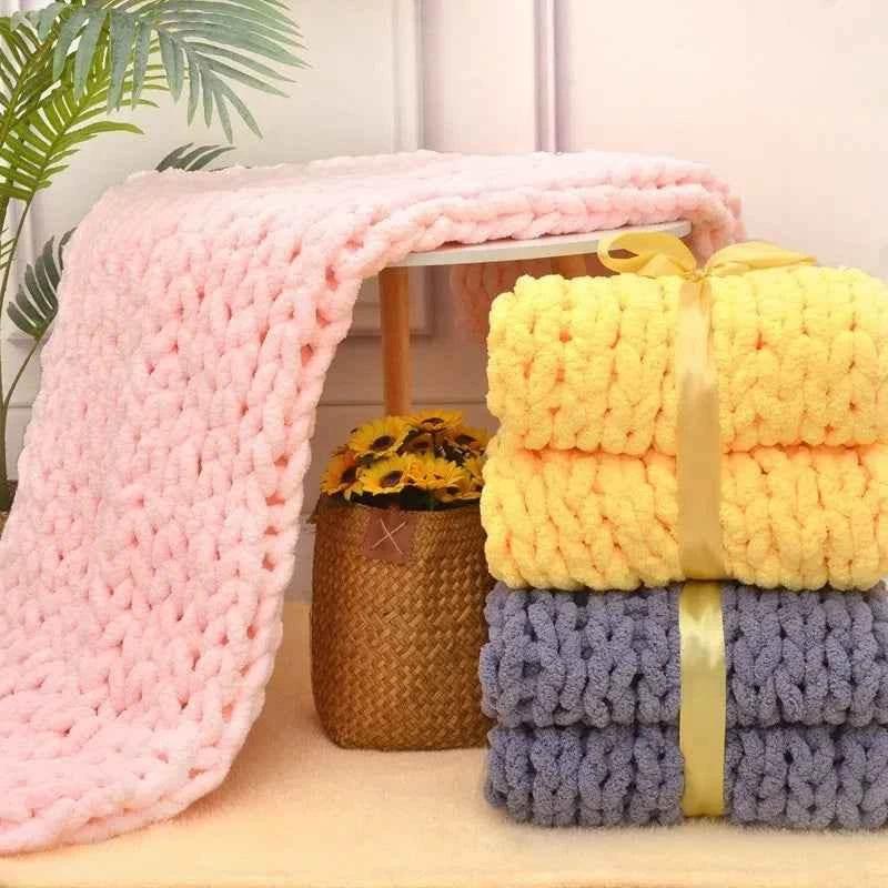 Hand Chunky Knitted Blanket Handmade Coarse Wool Woven Blanket Chenille Thick Blanket Sofa Blanket Photography Prop Blanket by DSERS