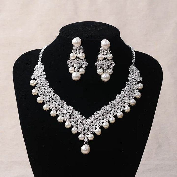 Magnificent Pearl Wedding Bridal Jewelry Sets Women Bride Wedding Party Jewelry Accessories Crystal Tiara Crown Earring Necklace - GiFTiFY