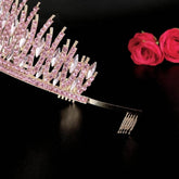 Baroque Sparkling Pink Crystal Bridal Tiaras Gold Color Rhinestone Pageant Crowns With Combs Headbands Wedding Hair Accessories - GiFTiFY