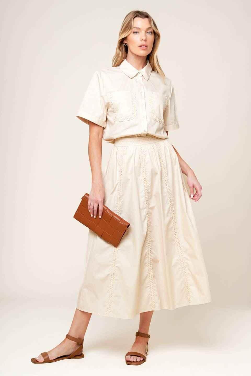LAYTON CREAM WOVEN MIDI SKIRT - GiFTiFY