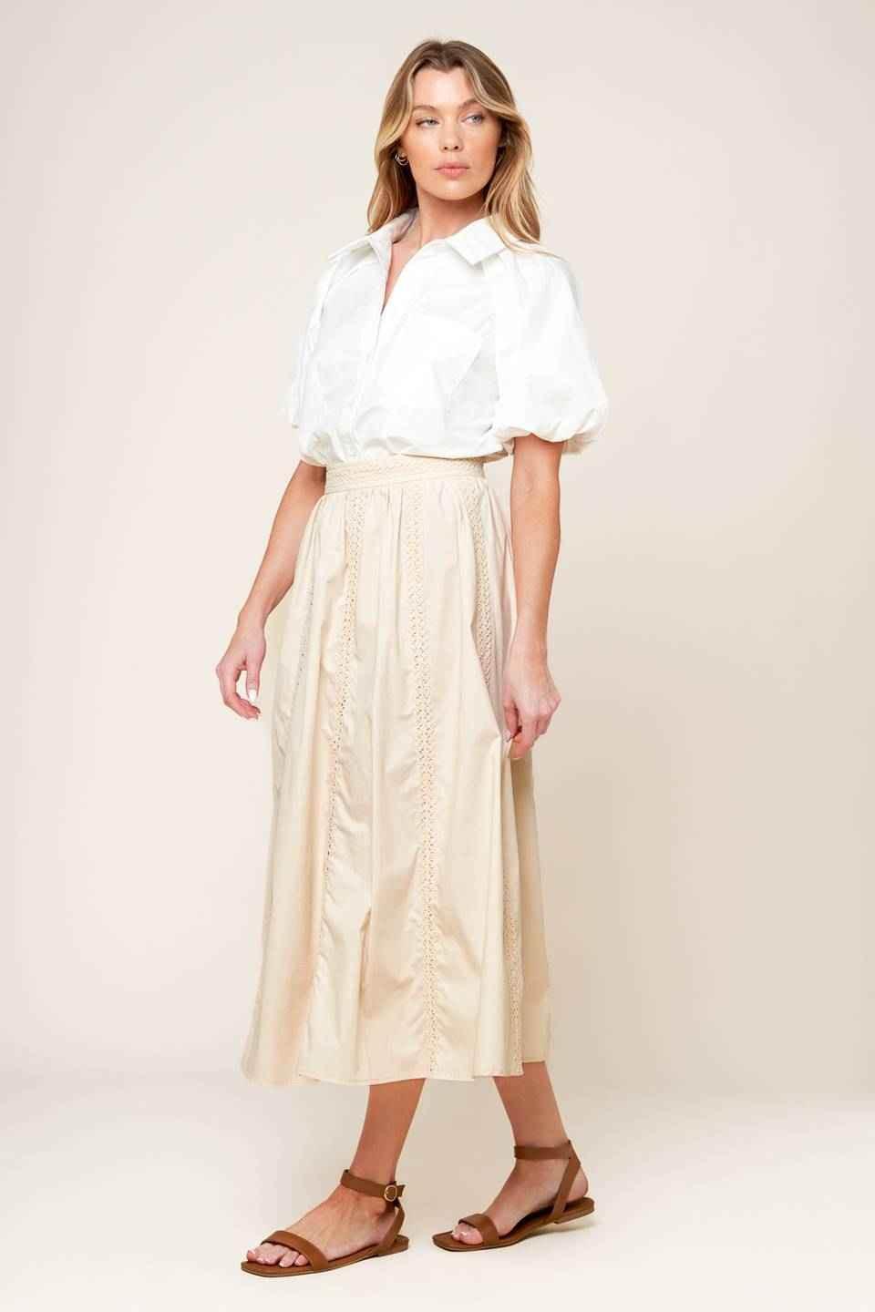 LAYTON CREAM WOVEN MIDI SKIRT - GiFTiFY