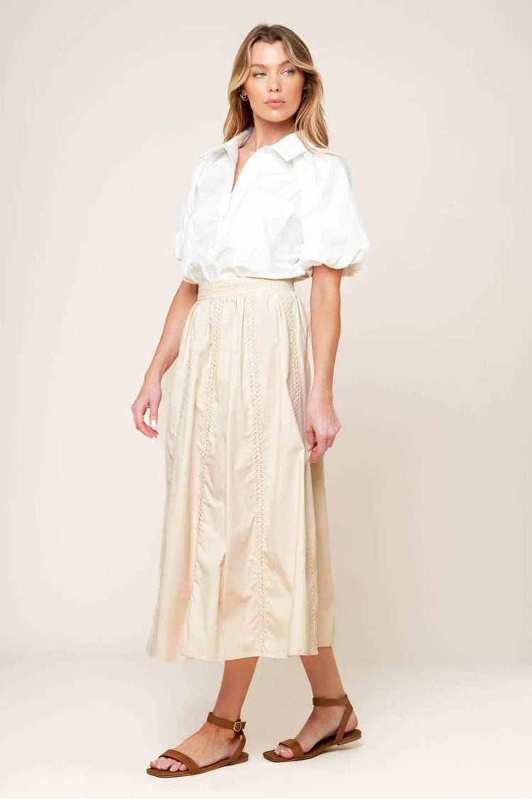 LAYTON CREAM WOVEN MIDI SKIRT - GiFTiFY