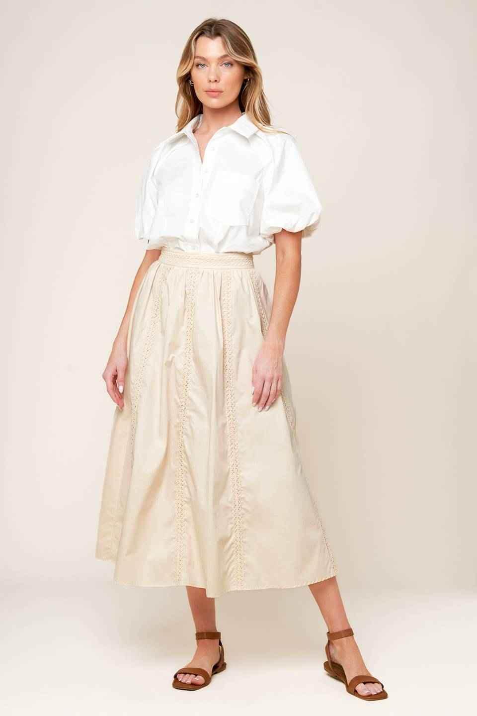 LAYTON CREAM WOVEN MIDI SKIRT - GiFTiFY