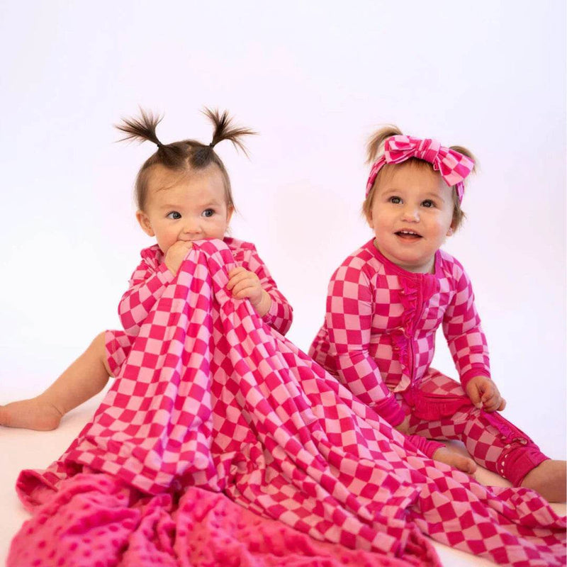 Ruffle Dress Long Sleeve Pink Checker by Khlobe